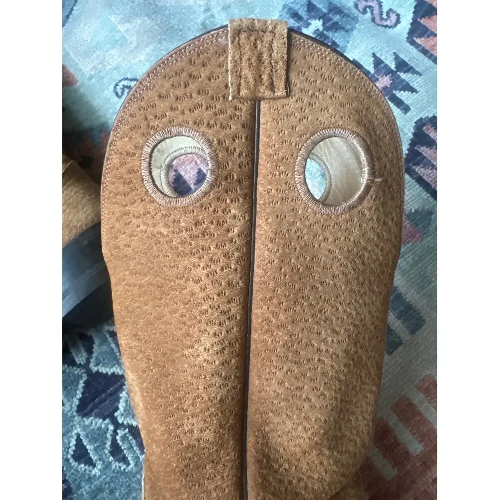Vintage Tony Lama Suede Cowgirl Boots – Tan Western Round Toe Size 8